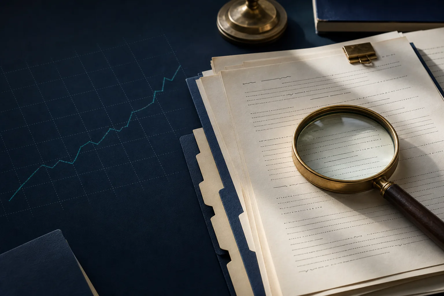 Magnifying glass and court-record papers arranged for a federal case-count review.